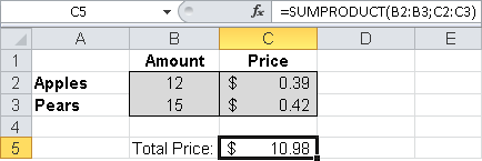 Arrays containing the amount and price.