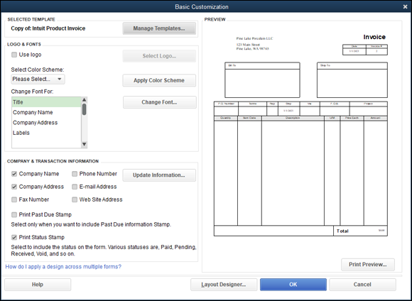 Snapshot of the Basic Customization dialog box.