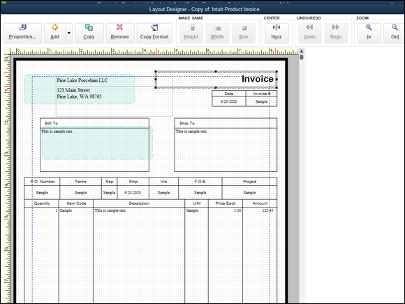 Snapshot of the Layout Designer dialog box.