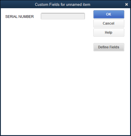 Snapshot of the Custom Fields for Unnamed Item dialog box.