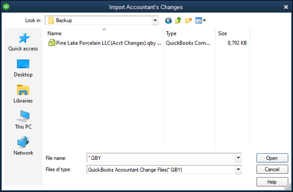 Snapshot of the Import Accountant’s Changes dialog box.