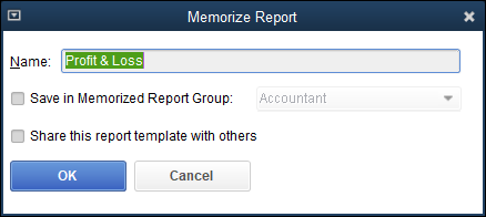 Snapshot of the Memorize Report dialog box.