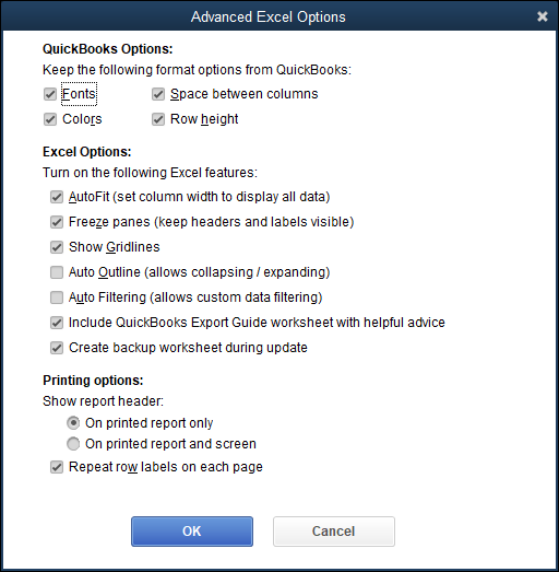 Snapshot of the Advanced Excel Options dialog box.