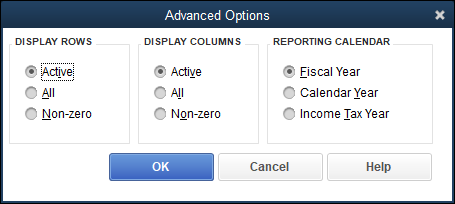 Snapshot of the Advanced Options dialog box.