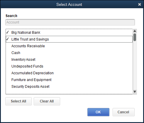 Snapshot of the Select Account dialog box.