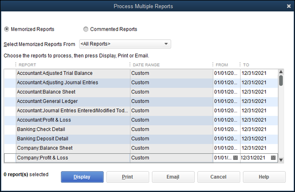 Snapshot of the Process Multiple Reports dialog box.