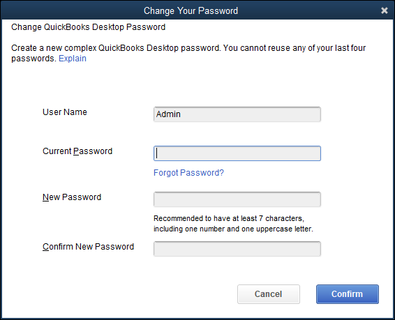 Snapshot of the Change Your Password dialog box.