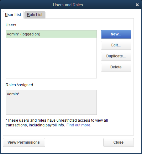 Snapshot of the Users and Roles dialog box.