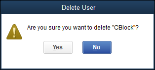 Snapshot of the Delete User dialog box.