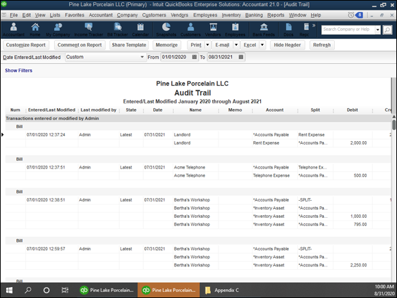 Snapshot of an Audit Trail report.