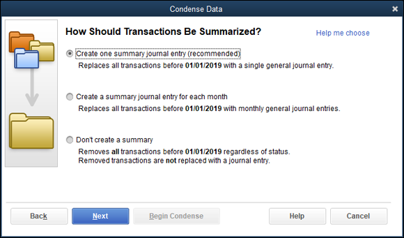 Snapshot of the second Condense Data dialog box.