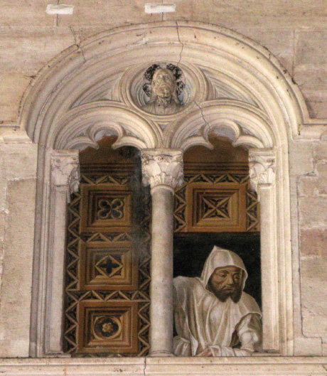 Certosa: Ambrogio Bergognone, Carthusian at a Window, fresco.