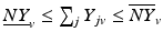 
$\underline {NY}_{v} \leq \sum _j Y_{jv} \leq \overline {NY}_v$
