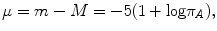 $$ \mu = m - M = - {\rm{5 }}({\rm{1 }} + {\rm{ log}}\pi_{A} ), $$