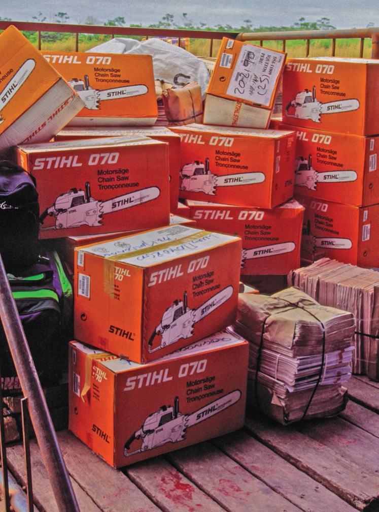 Boxes of chainsaws...