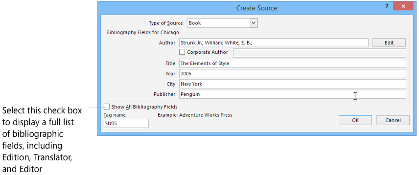 Screen shot of the Create Source dialog box.