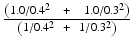 $$ \frac{\left(1.0/0.{4}^2\kern0.75em +\kern0.75em 1.0/0.{3}^2\right)}{\left(1/0.{4}^2\kern0.5em +\kern0.5em 1/0.{3}^2\right)} $$