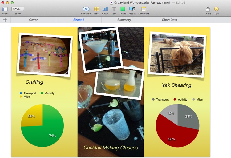 Put shapes to work as visual “containers” for design elements. When you position a shape behind other objects, it adds a background or border for those objects. Here, a different rectangle surrounds each of the three activities. One of the rectangles has an image fill to really make a visual impact.