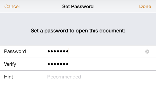 To add a password to your document, enter it in the Password field. You’ll then need to repeat this password in the Verify field (just to make sure a typo hasn’t wormed its way in). Finally, you can create an optional hint that Pages will display when you’ve entered your password incorrectly a couple of times.