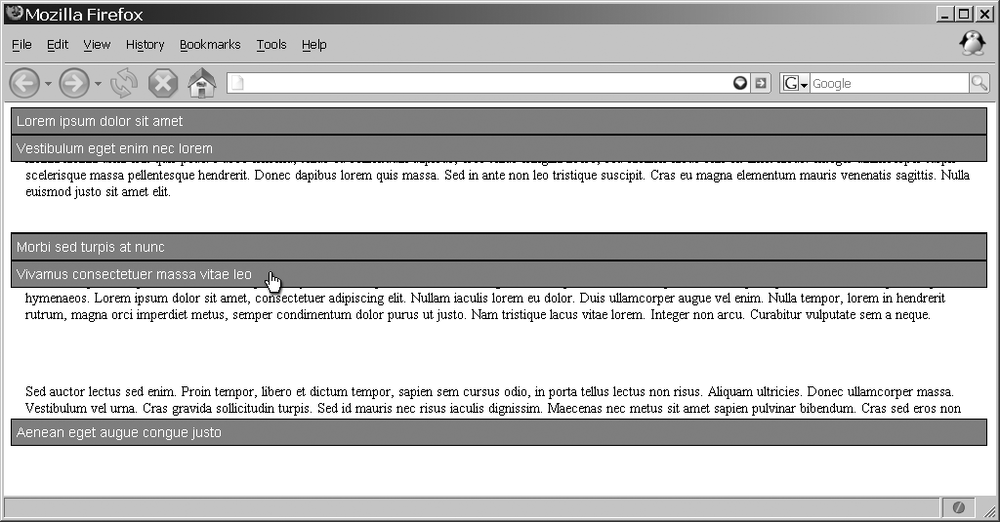 An example of accordion navigation