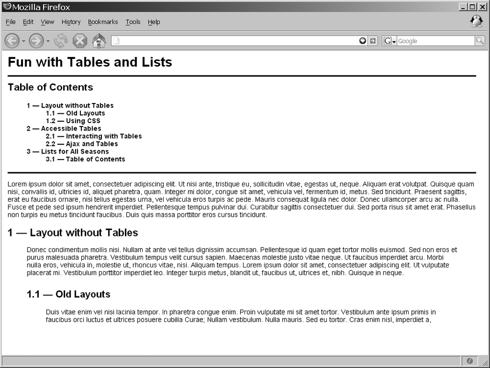 The document with style rules applied, as viewed with Firefox