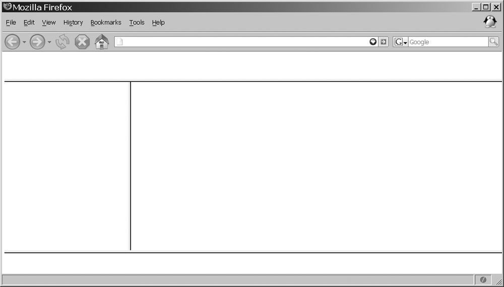 The simple frameset layout, shown in Firefox