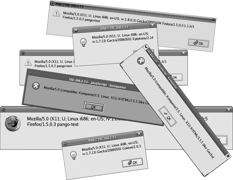 Examples of different alert windows on a Linux platform