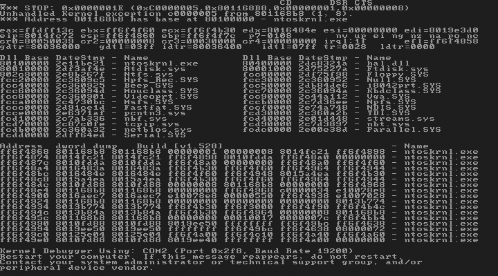 The Windows NT 3.1 "blue screen of death"