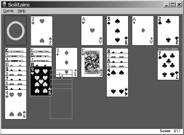 Dragging and dropping in Windows with Solitaire