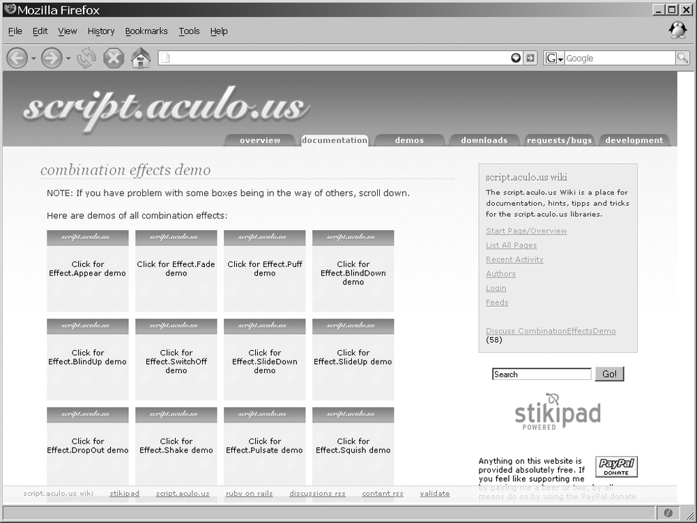 The online demo page for effects in script.aculo.us