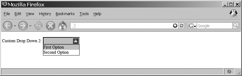 The custom drop down in a web browser