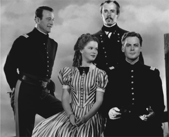 John Wayne, Shirley Temple, Henry Fonda, and John Agar in Fort Apache (1948) John Agar (left) with John Wayne in Sands of Iwo Jima (1949)