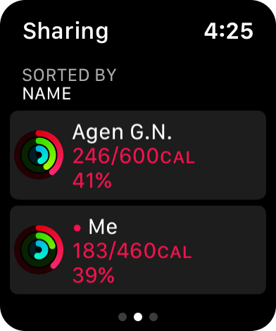 Figure 84: The Activity app’s Sharing screen lets you view your friends’ activity stats.