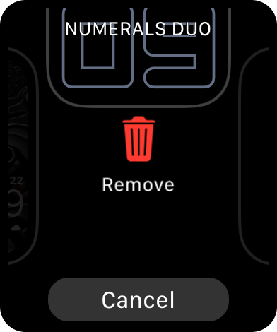 Figure 21: Swipe up to delete a saved watch face.