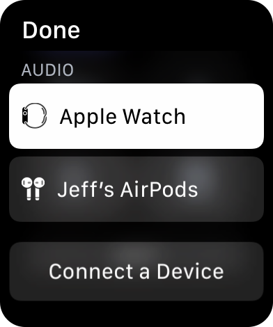 Figure 30: Choose which device plays audio from the watch.