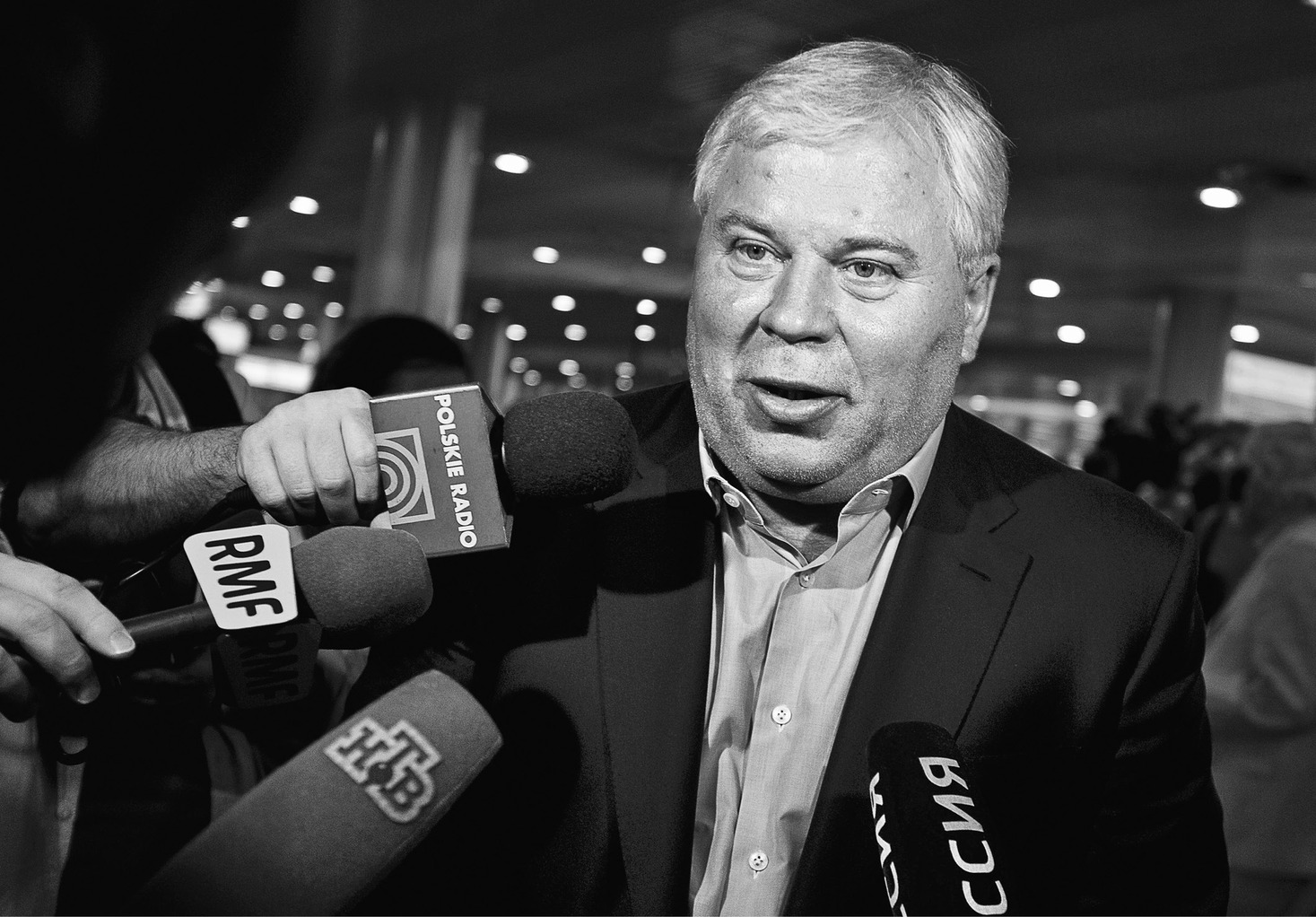 Lawyer Anatoly Kucherena speaks to the media at Sheremetyevo airport outside Moscow, Russia, Friday, July 12, 2013. About a dozen Russian human rights activists, lawyers and political figures were ushered into a room at Moscow’s Sheremetyevo international airport on Friday where they were expected to meet with Edward Snowden, the leaker of U.S. National Security Agency secrets. Snowden is believed to have been stuck in the transit zone of Sheremetyevo international airport since June 23. (AP Photo/Alexander Zemlianichenko)