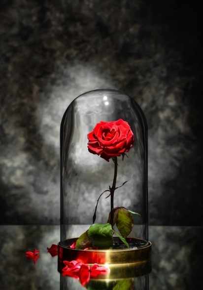 A picture containing red, sitting, flower, vase  Description automatically generated