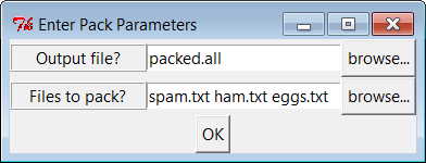 The packdlg input form