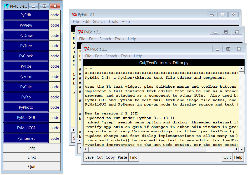 PyDemos with its “code” source code viewer pop-ups