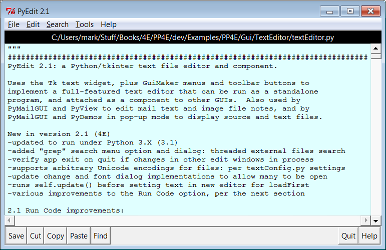PyEdit main window, editing itself