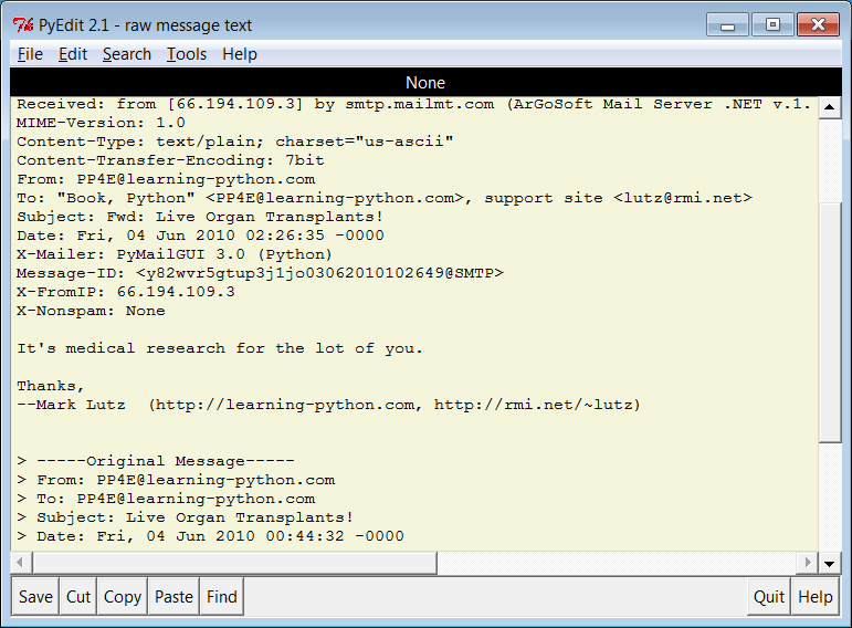 PyMailGUI view forwarded mail, raw