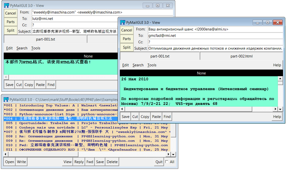 Internationalization support, headers and body decoded for display