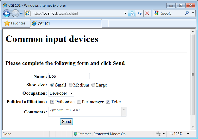 Input form page generated by tutor5a.html