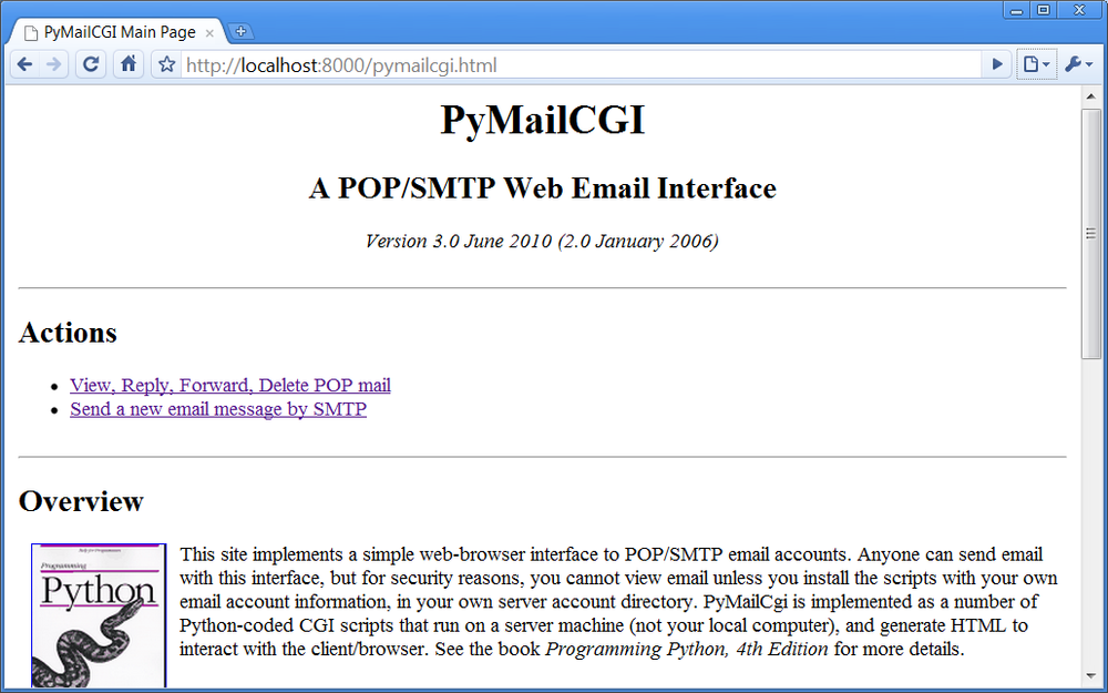 PyMailCGI main page