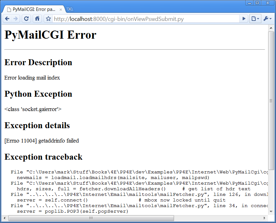 PyMailCGI login error page