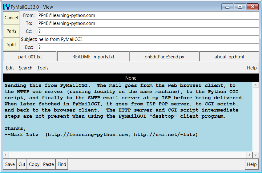 PyMailGUI viewer, same message as