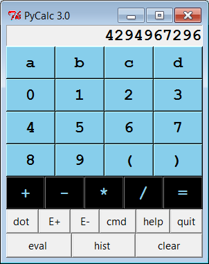 PyCalc calculator at work on Windows 7