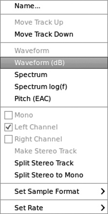 Track menu functions