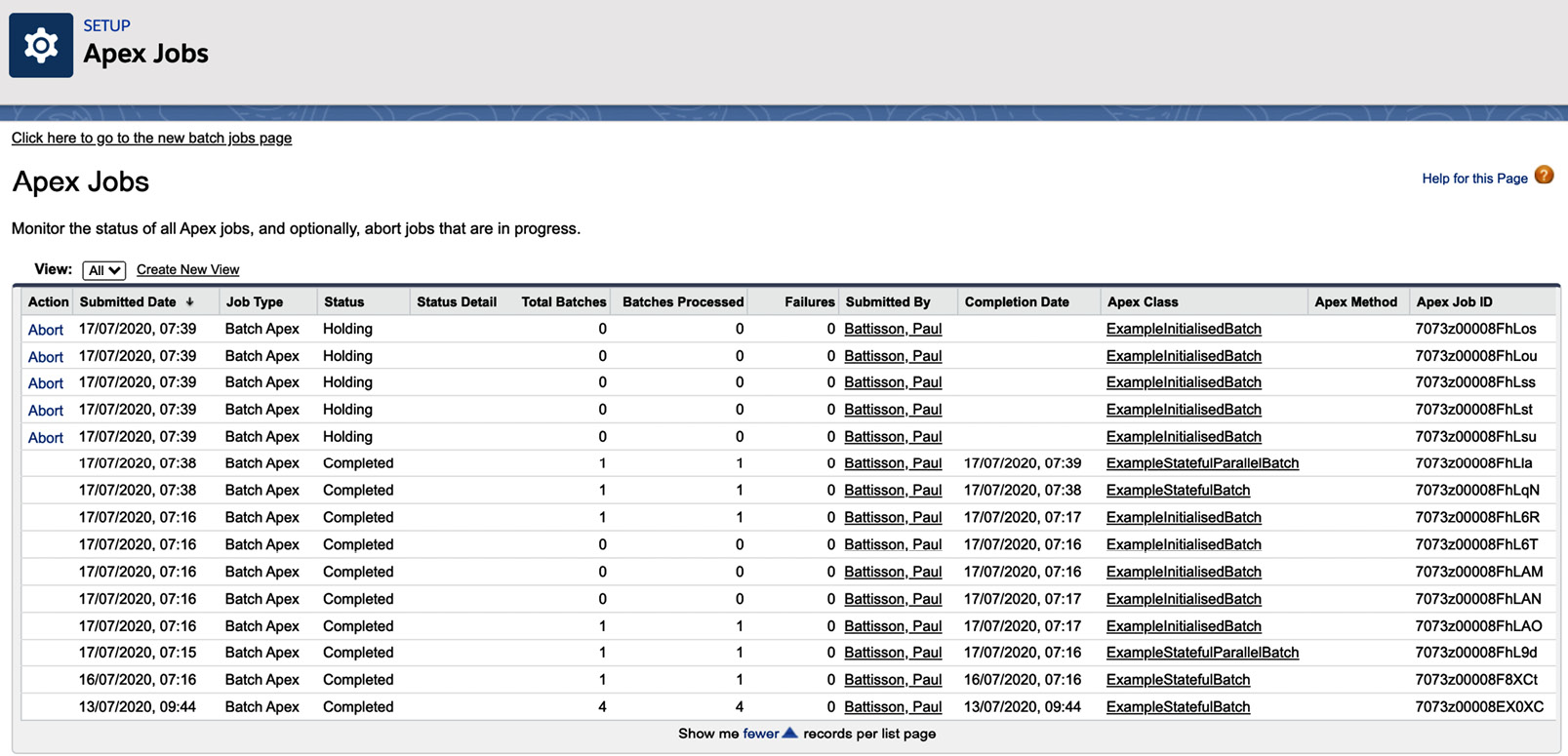 Figure 8.4 – Viewing Apex Jobs in an org through the SETUP menu
