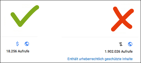 Aktivierungsstatus der Monetarisierung pro Video durch das kleine Symbol einsehen